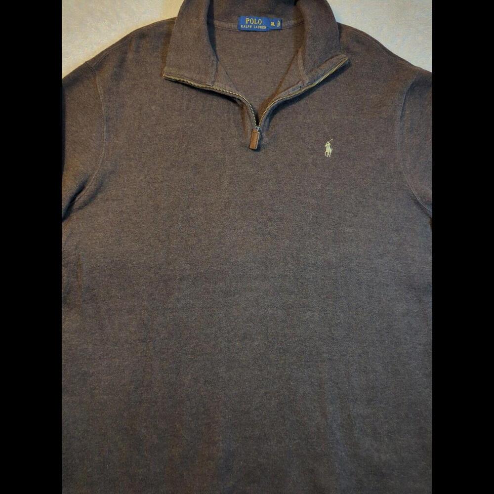 Polo Ralph Lauren Quarter Zip  Cotton Knit Sweater Men's Size XL Dark Brown